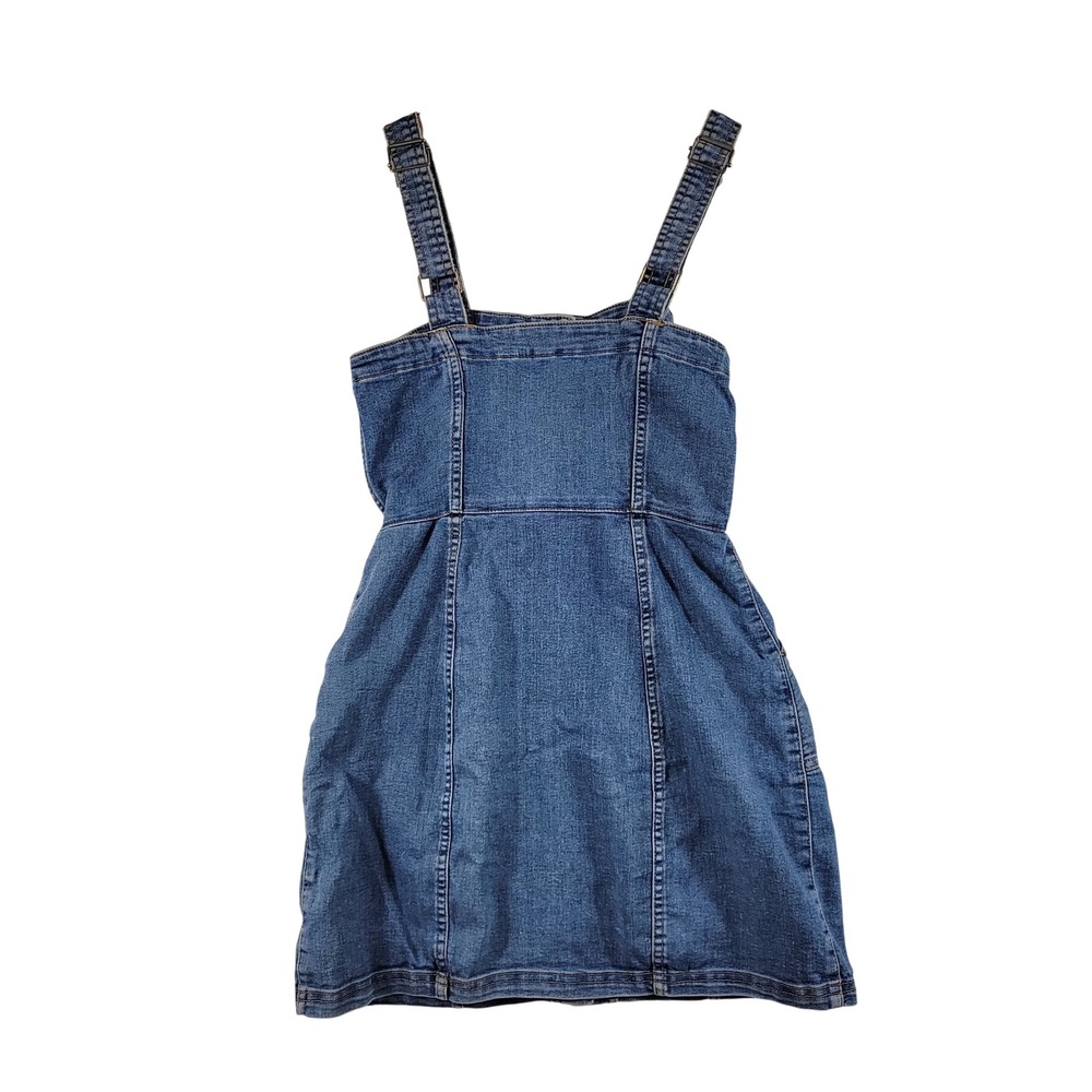 H&M Divided Denim Dress Womens Size 4 Blue Button Front Pinafore Mini - Picture 3 of 5